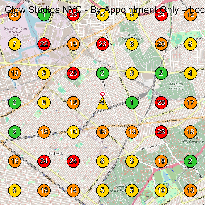 Glow Studios NYC - By Appointment Only Facial Spa GeoGrid ranking map for Queens NY
